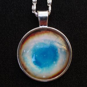 New World Glass Necklace Astro Galactic Cabochon Pendant Silver-tone Unisex 18"